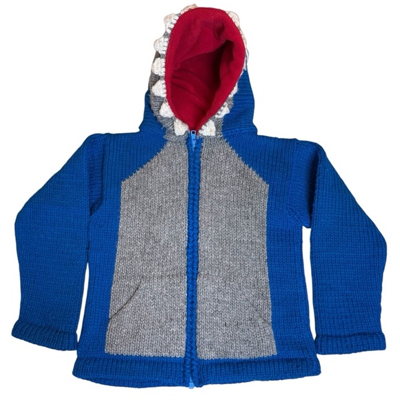 ECC Shark Sweater‎ 100% Wool Full Zip Youth 6 Blue Gray Ecuadorian Clothing Co - Picture 1 of 11